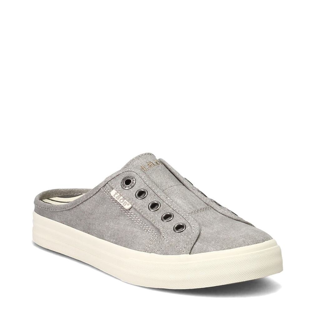 Taos Footwear Gray Canvas Slip-On Mule with Cream Sole